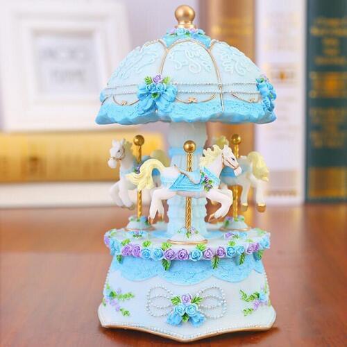 Flashing LED Light Resin Carousel Music Box Home Furnishing Decoration Crafts Kids Girls Valentines Day Birthday Christmas Gift