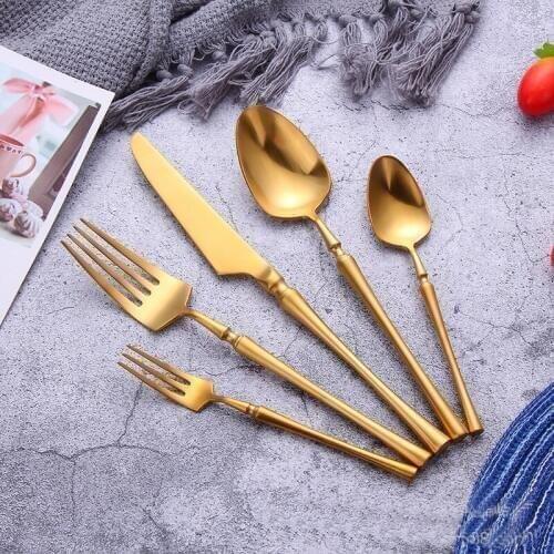 20PCS Gold Dinnerware Set Wedding Golden Travel Cutlery Set 18/10 Stainless Steel Dinner Knife Fork Scoops Silverware Wholesale