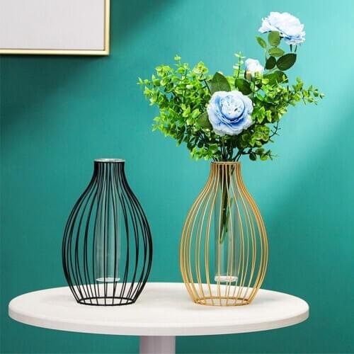 Nordic Iron Art Vase Home Decor Metal Plant Holder Hydroponic Plant Flower Vase Glass Test Tube Terrarium Ornaments florero NEW