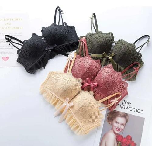 New Sexy Embroidery Lace Underwear Square Cup Bras Lovely Bow Push Up Bra Set Hollow Sexy Wire Free Panties Lingerie Female Sets