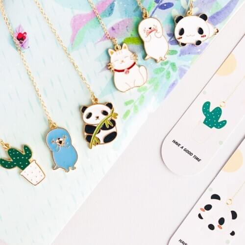 New Arrival Fresh Panda Cactus Lutra Otter Cat Metal Pendant Bookmark Page Flag School Office Supply Stationery Gift for Student