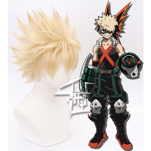 My Hero Academia Bakugou Katsuki Bakugo Cosplay Hair Wig Short Linen Blonde Baku no Hero Cosplay Wig Hollowen Cos Custome