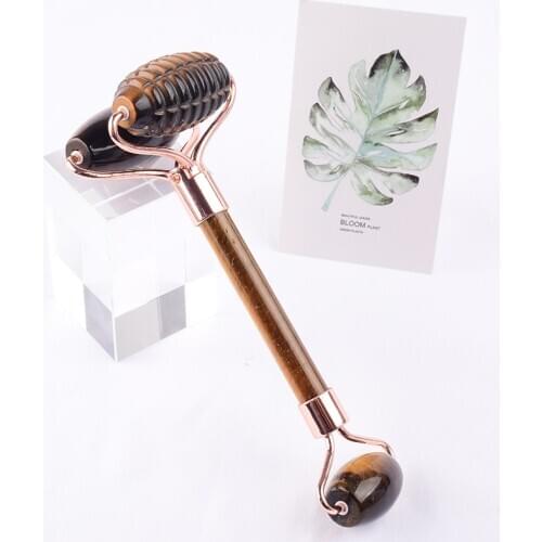 Sawtooth Big Double Head Massage Roller Face Care Tool Natural Tiger Eye Body Facial Neck Healing Health Beauty Crystal Massager