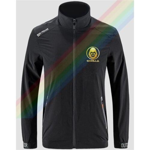 Golden Gorilla Logo Popular Breathable Jacket Mens Outdoor Zippered Comfortable Light Soft Fashion Casual Front Printing