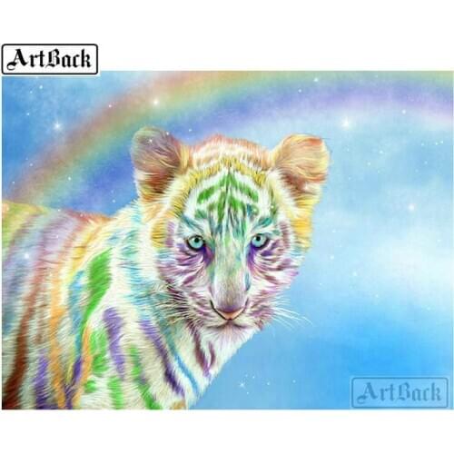 Sale diy diamond painting tiger rainbow picture diamond embroidery 3D mosaic animal sewing crafts kit for home decoration