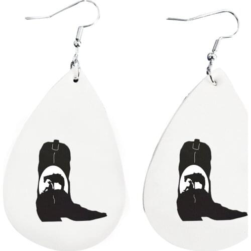 Western Horse Earrings For Girl - Faux Leather Teardrop Earrings Double Imprint Stock Wholesale