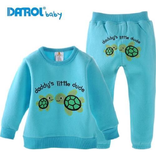 2018 Children Clothes Suits Winter Warm Fleece Boys trouser Sweatshirts sets Boys Outerwear Girls outfits Kids Sport Suit Turtle