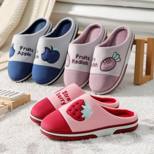 Cotton Slippers Female Cute Couple Home Plush Slippers Fruit Embroidery Household Warm Cotton Shoes Men