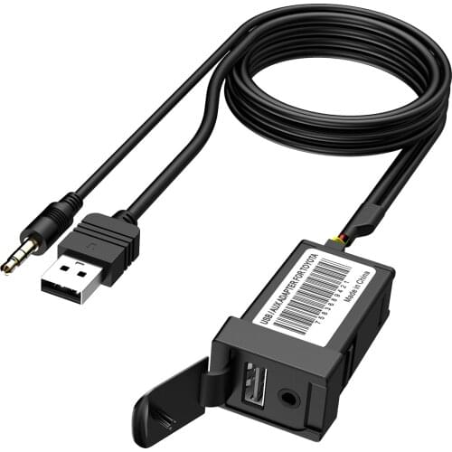 CHELINK 1.5M Flush Mount Car Charger Socket Cable 3.5mm USB+AUX Extension Cable Charging with Cover for Toyota（33mm*23mm