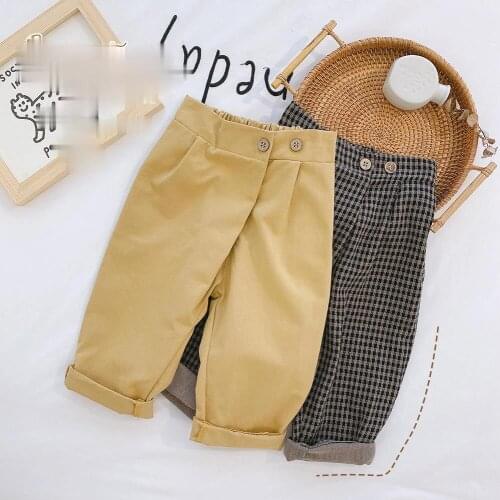 Spring Baby Unisex Korean Style Fashion Loose Solid Color and Plaid Pants Opational