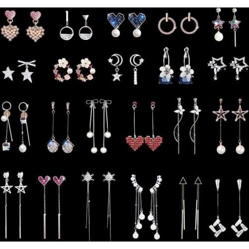 Kawaii Heart Earrings for Women 2021 Pear Cherry Butterfly Ear Rings for Girls Moon Star Chain Earings Female Fashion Jewelry