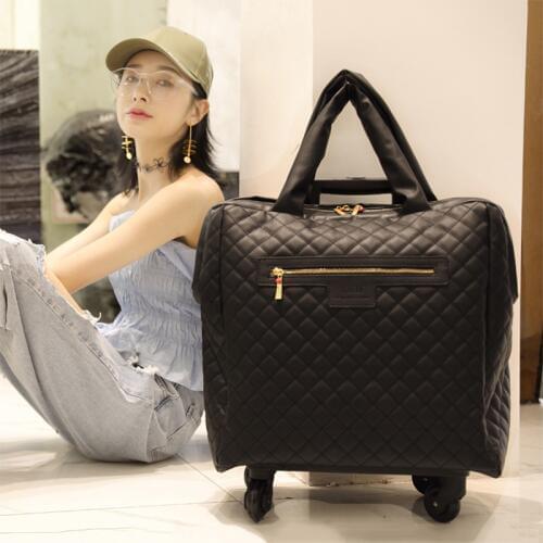 Womens suitcase 100% PU light portable travel trolley bag small rolling luggage female brand boarding 18 inch handbag