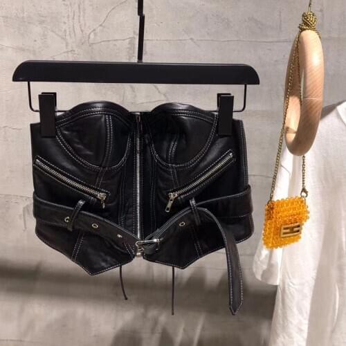 Ladies real leather bikini women genuine lambskin top