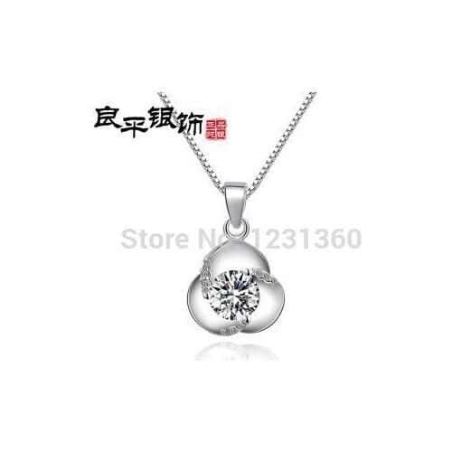 Fashion 100% 925 Sterling Silver Three Leafs Plum Pendant&Necklace For Women High Quality Cubic Zirconia Necklace Freeshipping