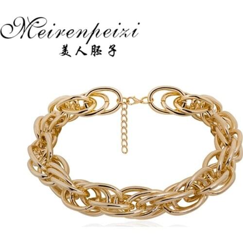 Womens Link Chain Choker Necklaces for Men Gold Color Hip Hop Neck Jewelry Statement Collier Female