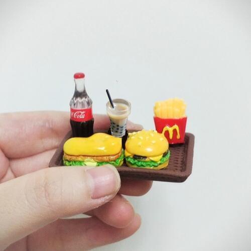 1/6 Scale Pretend Play Miniature Dollhouse Mini Hamburger French Fries Fast Food for BJD Barbies Doll Kitchen Accessories Toy