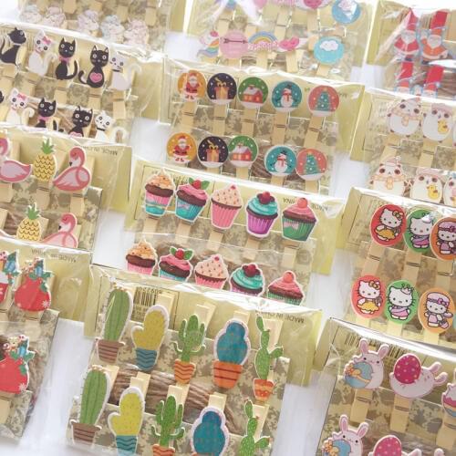 1 Pack Lovely Cactus Flamingos Unicorn Christmas Style Wooden Paper Clip Bookmark For Album With Rope Stationery
