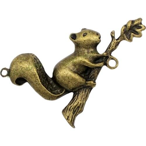 10pcs-Squirrel Charms Antique Bronze Squirrel on a Branch Connector Charms 55x40mm