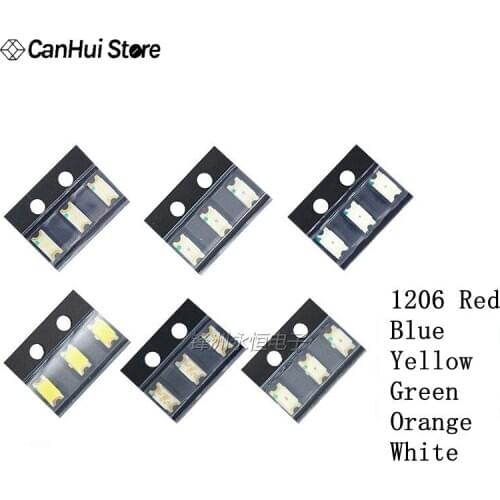 100pcs 5colors x 20pcs 1206 LED Diode Assortment SMD LED Diode Kit Green / RED / White / Blue / Yellow each 20pcs Orange Hot