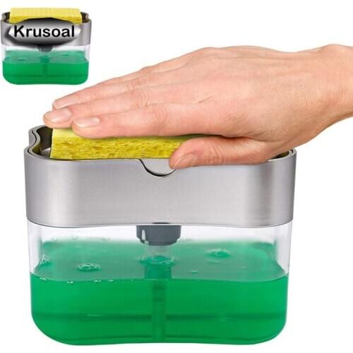 2-in-1 Soap Dispenser Pump Sponge Caddy New Creative Kitchen Manual Press Liquid Soap Dispenser With Washing Sponge Kitchen tool
