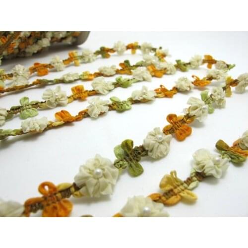 2 Yards Woven Rococo Ribbon Trim|Nylon Ombre Rolled Rose Bud|Decorative Floral Ribbon|Scrapbook Materials|Clothing|Decor