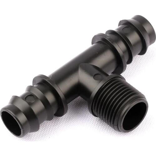 30pcs 1/2" Male Thread Tee To 20mm PE Hose Barbed Connector Greenhouse Spigot Tee Joint Drip Irrigation System Pipe Fittings