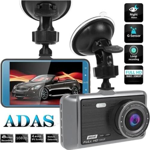 4.0-Inch Car DVR Driving Recorder Dual-Lens Reversing Dash Camera 1080P IPS Screen Front Rear Dash Cam Night Vision ADAS Dashcam