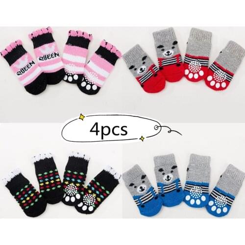 4Pcs Warm Puppy Dog Shoes Soft Pet Knits Socks For Small Dogs Cute Cartoon Anti-Slip Skid Socks comfortable Pet socks S/M/L
