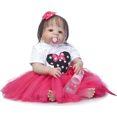 57cm Full Body Silicone Reborn baby reborn dolls alive fiber hair bb reborn handmade as kids Birthday Gift Present Bathe Toy
