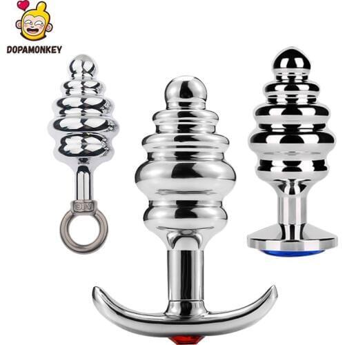 DopaMonkey Metal Threaded Anal Plug With Crystal Jewelry Smooth Prostate Massage Butt Plug Anal Sex Toys for Woman Men