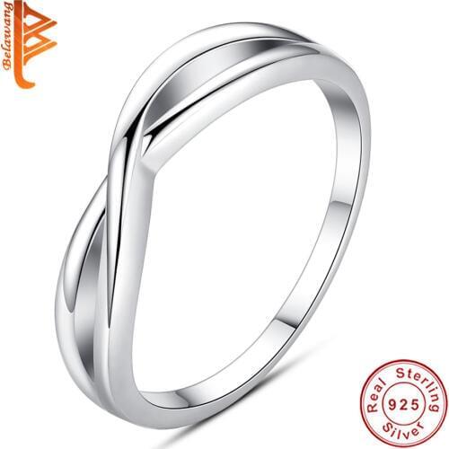 BELAWANG Fashion double cross ring 100% genuine 925 sterling silver finger ring filled white crystal stone rings for women