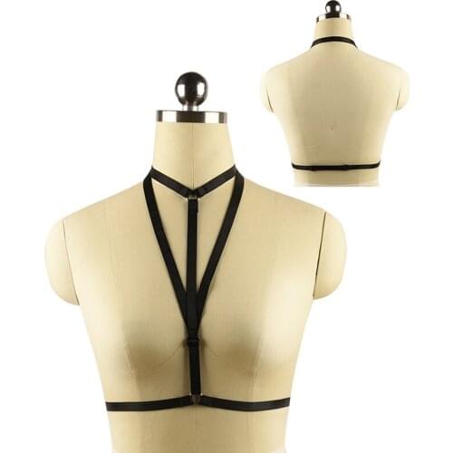 Womens Bra Black Body Harness Sexy Lingerie Spandex Harajuku Pastel Gothic Pentagram Cage Bra Bondage Harness Star Harness Bra