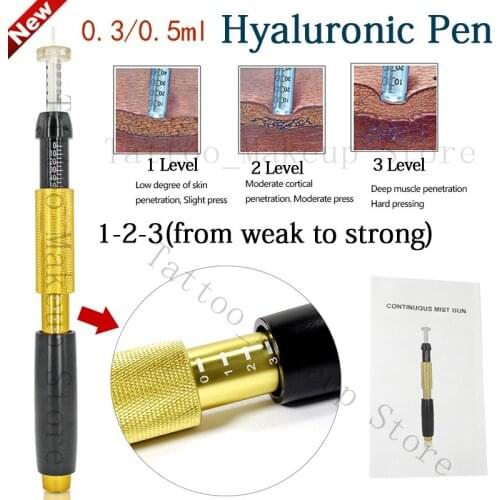 3 in 1 Non Needle Hyaluronic Pen 3 Gear Pressure Hyaluron gun 0.3/0.5ml Peptide Therapy Noninvasive Nebulizer face Lip Lifting