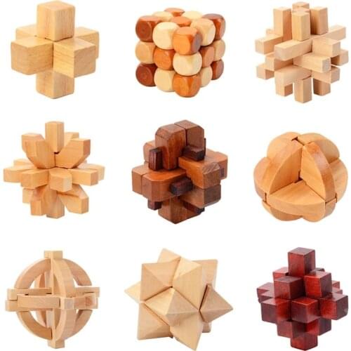 IQ Brain Teaser Kong Ming Lock Lu Ban Lock 3D Wooden Interlocking Burr Puzzles Game Toy For Adults Kids