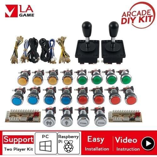 Spanish usb joystick encoder pc raspberry Pi arcade buttons chrome plated with led usb arcade controller kit