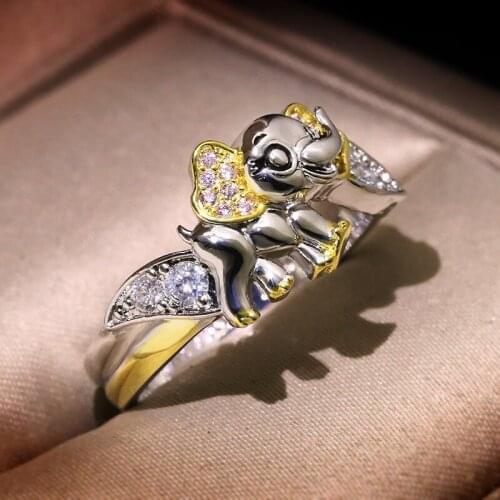 Trendy Male Female Crystal Elephant Ring Cute Gold Silver Color Engagement Ring Luxury White Pink Zircon Wedding Rings For Women