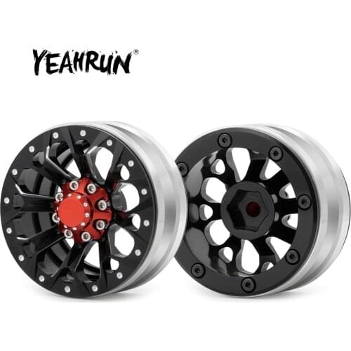 YEAHRUN 4Pcs 1.9inch Metal Alloy Black/Red Beadlock Wheel Rims for Axial SCX10 1:10 RC Crawler Car Parts 26mm Width Wheel Hub