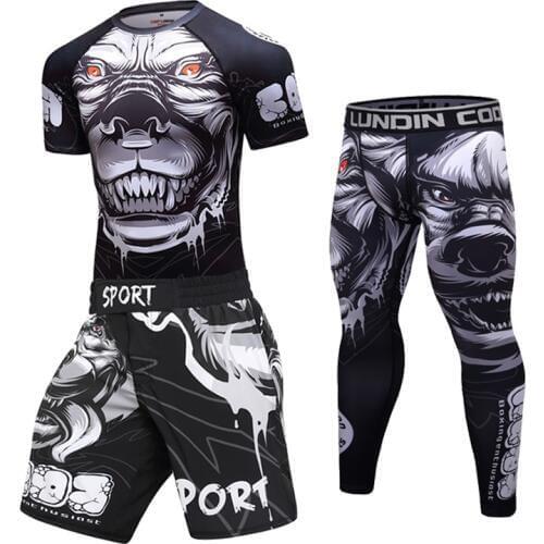 Compression T shirt+Pants MMA Rashguard Jiu Jitsu Men Boxing Jerseys BJJ KickBoxing Muay Thai Shorts Fitness Sportsuit clothing