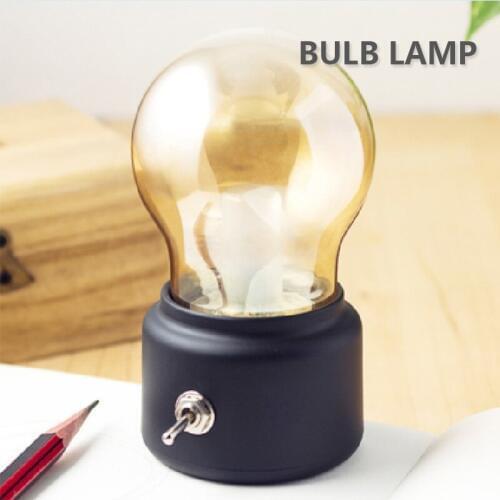 LIGINWAAT Retro Bulb Lamp USB Rechargeable LED Bedside Night Light Decorative Desk Lamp Switch Bulb Atmosphere Home Decor Gift