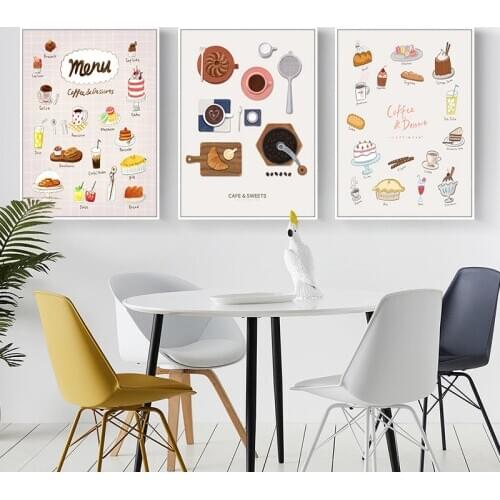 Cute Dessert Posters Cake Coffee Tea Set Nordic Macaron Wall Art Picture Canvas Painting Print Bakery Kitchen Home Cuadros Decor