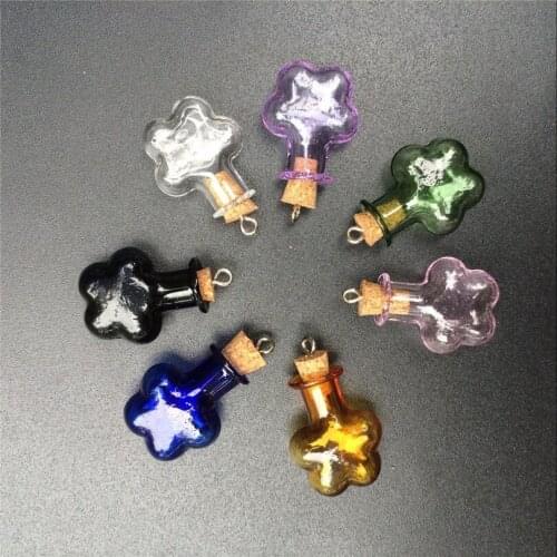 Mini Glass Bottles with Metal Loop Corks DIY 7 Kinds Colors Plum Flower Shape Pendants Jars Cute Wishing Vials Gifts