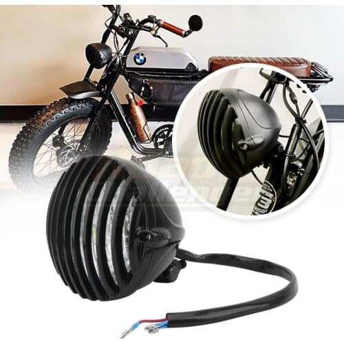 Motorcycle LED Finned Grill Headlight For Harley Cafe Racer Chopper Bobber Touring Custom XS650 CB750