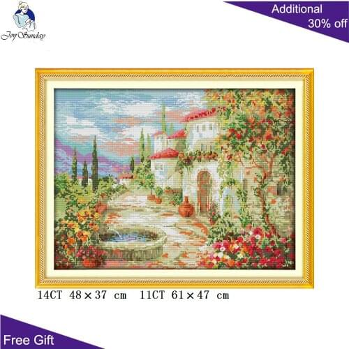 Joy Sunday Garden Needlework F605(3) 14CT 11CT Counted and Stamped Home Decor A Beautiful Garden Embroidery DIY Cross Stitch kit