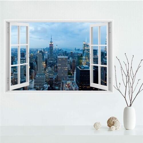 Custom new york city skyline window Canvas Fabric Poster modern Home Decor For Bedroom living room Poster