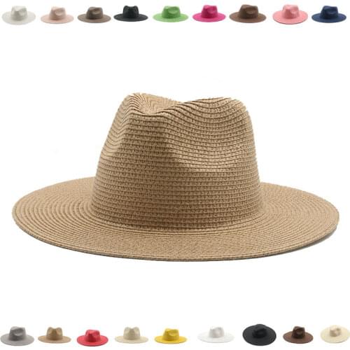 Summer womens hat solid khaki white hats for men panama cowboy cowgirls outdoor straw bucket summer hats 2021 gorras para mujer
