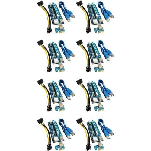 PCIE 1X to 16X Graphics Card Extension Cable Adapter Card with USB3.0 Extension Cable and SATA Power Cord (VER008C)