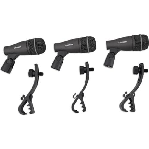 SAMSON DK703 3-Piece Drum Mic Kit includes three Q72 instrument mics for snare drums and toms