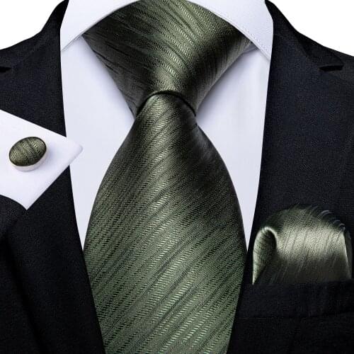 SJT-7226 DiBanGu New Green Solid Mens Tie 100% Silk Tie for Men Handkerchief Cufflinks Gift Tie Business Wedding Party Tie Set