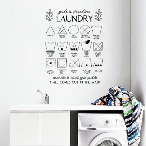 Modern Laundry Procedures Wall Decal Chart Guide Wall Art Mural Stickers For Laundry Room Decor Wateroproof Vinyl ph601