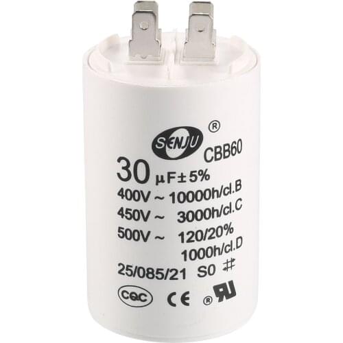 Uxcell CBB60 Run Capacitor 30uF 450V AC Double Insert 50/60Hz Cylinder 91x41mm White for Air Compressor Water Pump Motor